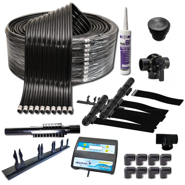 Tuflock Pool Heating Kit Contents includes manifolds, barbs, silicone